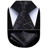 HISDERN Plaid Checkered Tie Handkerchief Woven Classic Formal Men's Necktie & Pocket Square Set