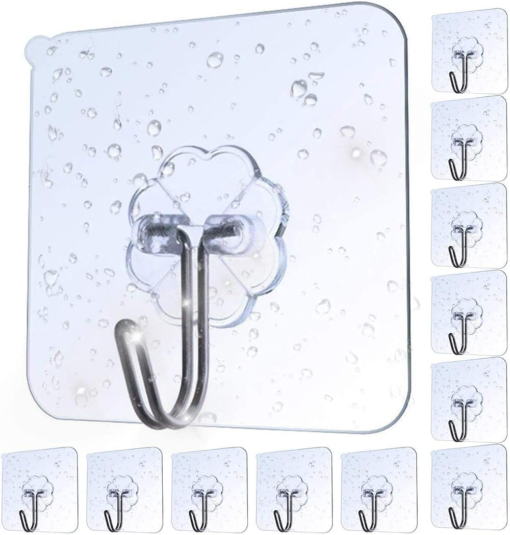 AOMEES Adhesive Hooks Heavy Duty 8kg 12pcs Self Adhesive Wall Hooks
