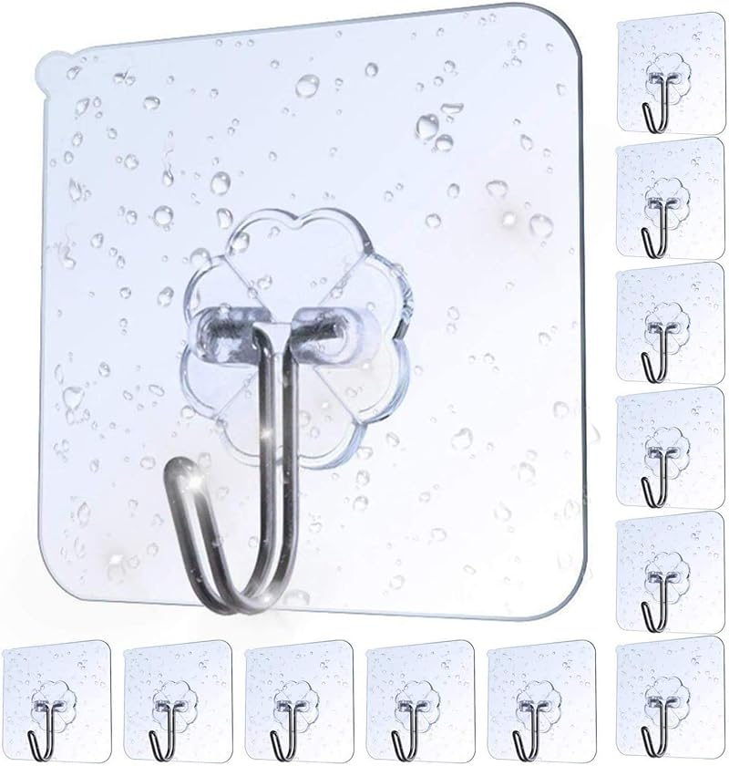 AOMEES Adhesive Hooks Heavy Duty 8kg 12pcs Self Adhesive Wall Hooks