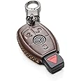 Vitodeco Leather Keyless Entry Remote Control Smart Key Case Cover with a Key Chain Compatible for Mercedes Benz (Brown)