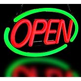 BritTech 24'' X 12'' Ultra Bright LED Neon Open Sign - Remote Controlled - Get Your Business Seen Day or Night (Green/Red)