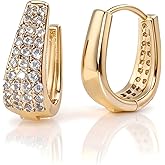 Caralon Tiny Dainty Gold & Silver Huggie Hoop Earrings for Women:Small Bamboo,Square,Twisted,Teardrop,U-Shaped Hoops, Mini Huggie Hoops in Champagne & White Gold Plated Hypoallergenic Lightweight