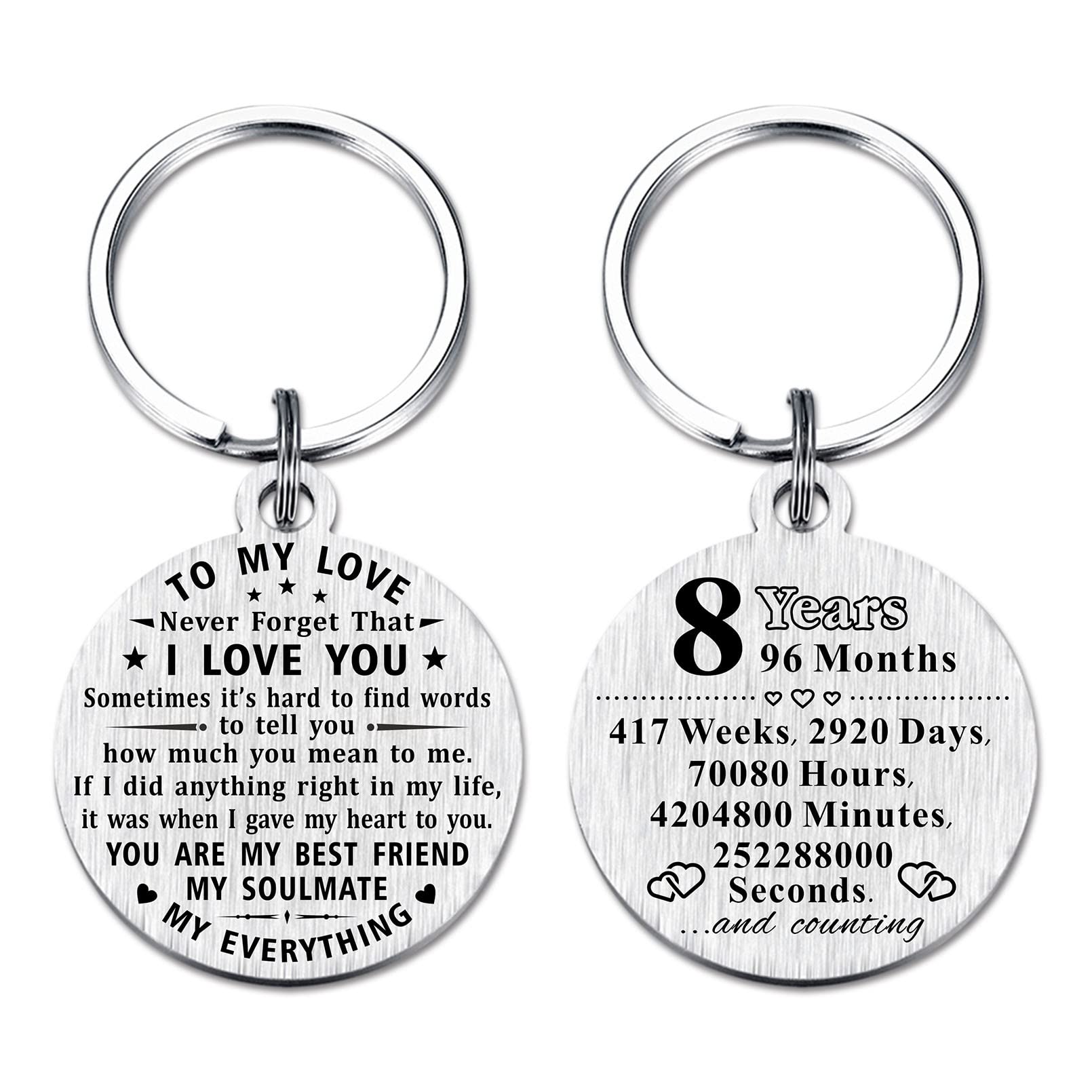 ABBNT 8 Year Anniversary Keychain Gifts - Steel Engraved 8th Wedding Anniversary Keepsake - Happy Eight Year Anniversary for Men Husband Women Wife