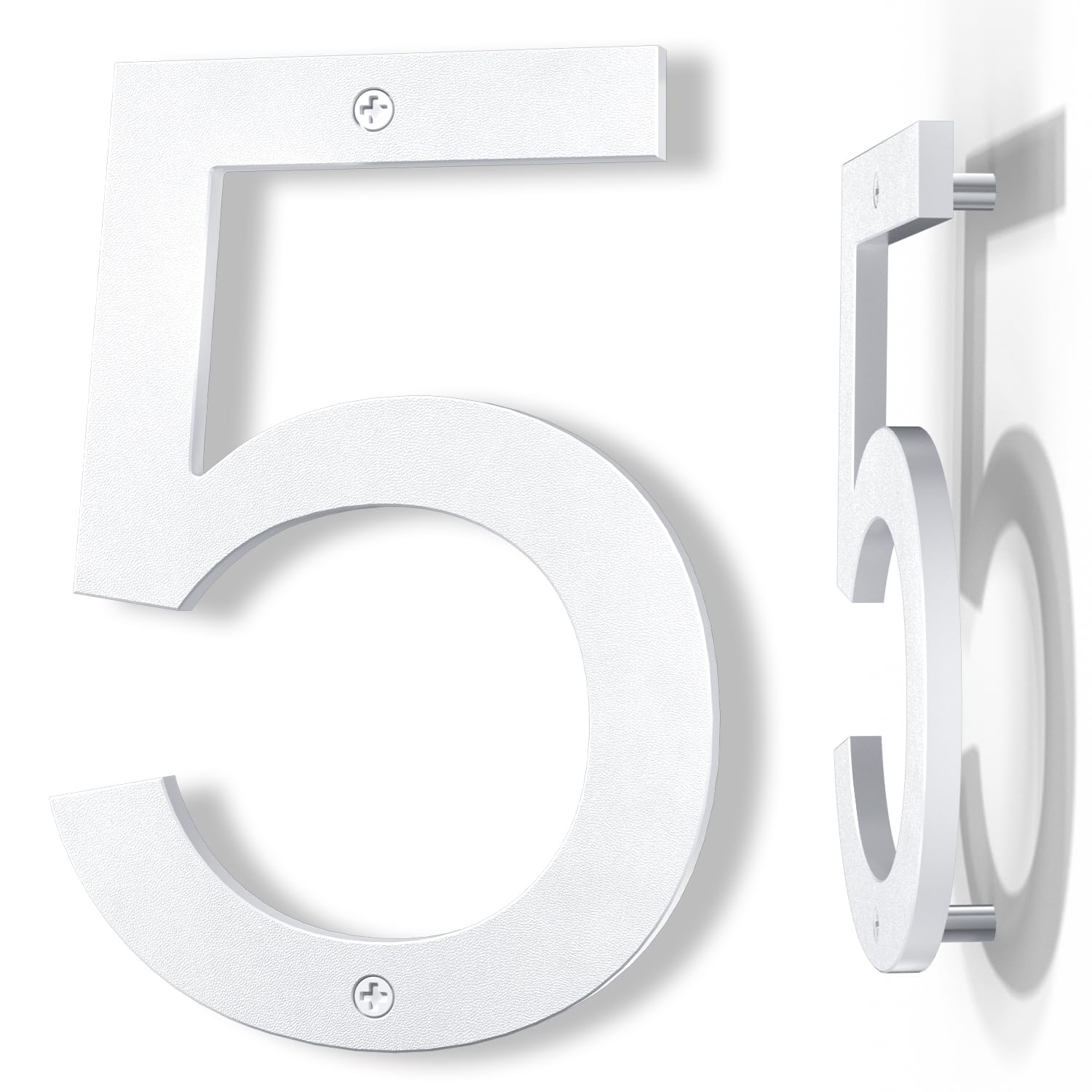 Yafimea 8 Inch White House Numbers, Large Floating Screw On Numbers with 3D Shadow Effect for Outside Wall Fence Gate, Weatherproof ABS Plastic (5)