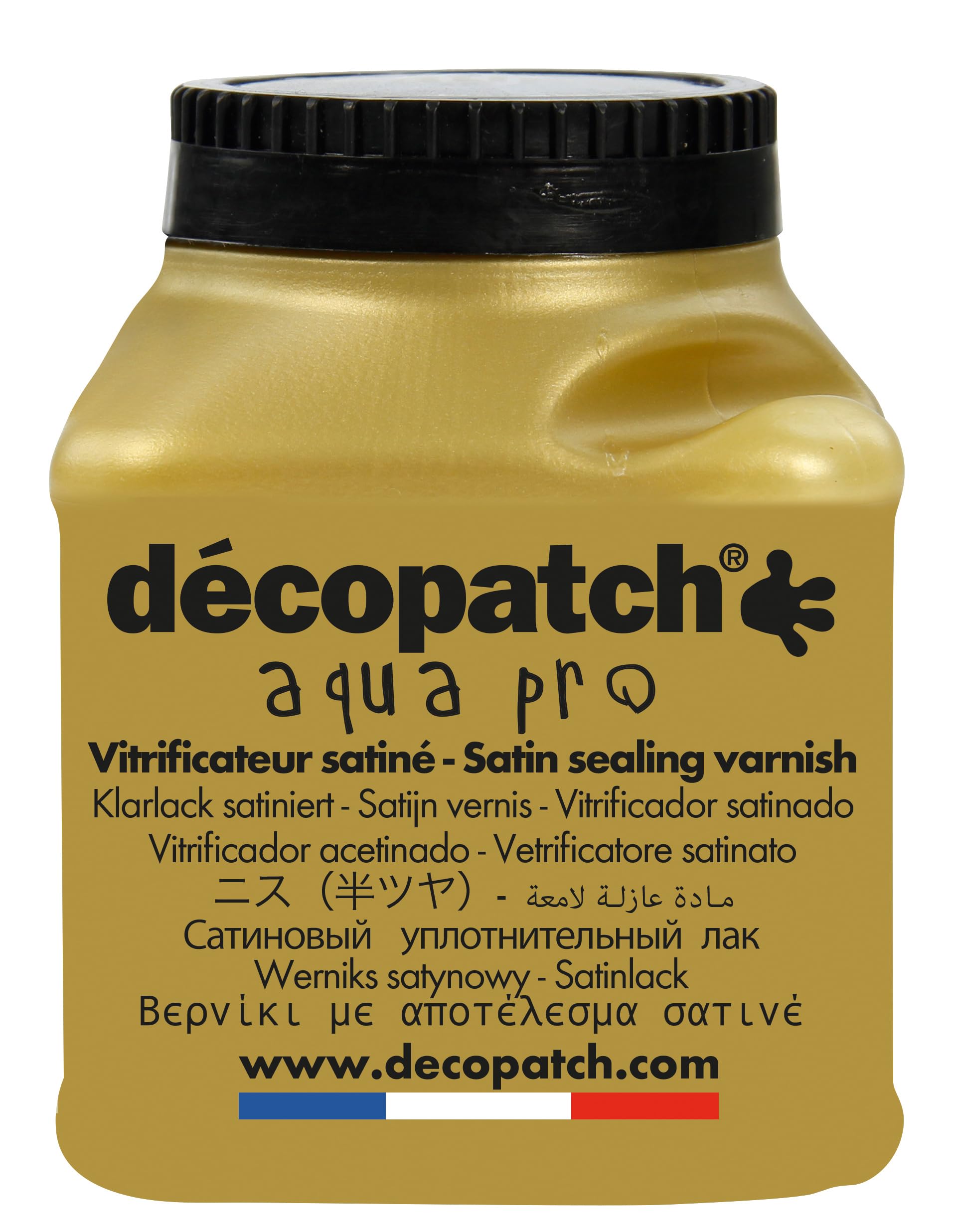 Décopatch - Ref VA180AO - Aqua Pro Satin Sealing Varnish - Satin Finish - Leaves a Protective Coating, Dries Clear, Suitable for Finishing Décopatched Products - 180ml Bottle