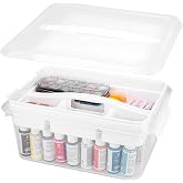 CraftGenes 20 QT Clear Craft Box Organizer with Removable Tray, 1-Pack | White latching lid, four-compartment tray, carry handle, craft storage for art supplies, modeling clay, sewing and puzzles