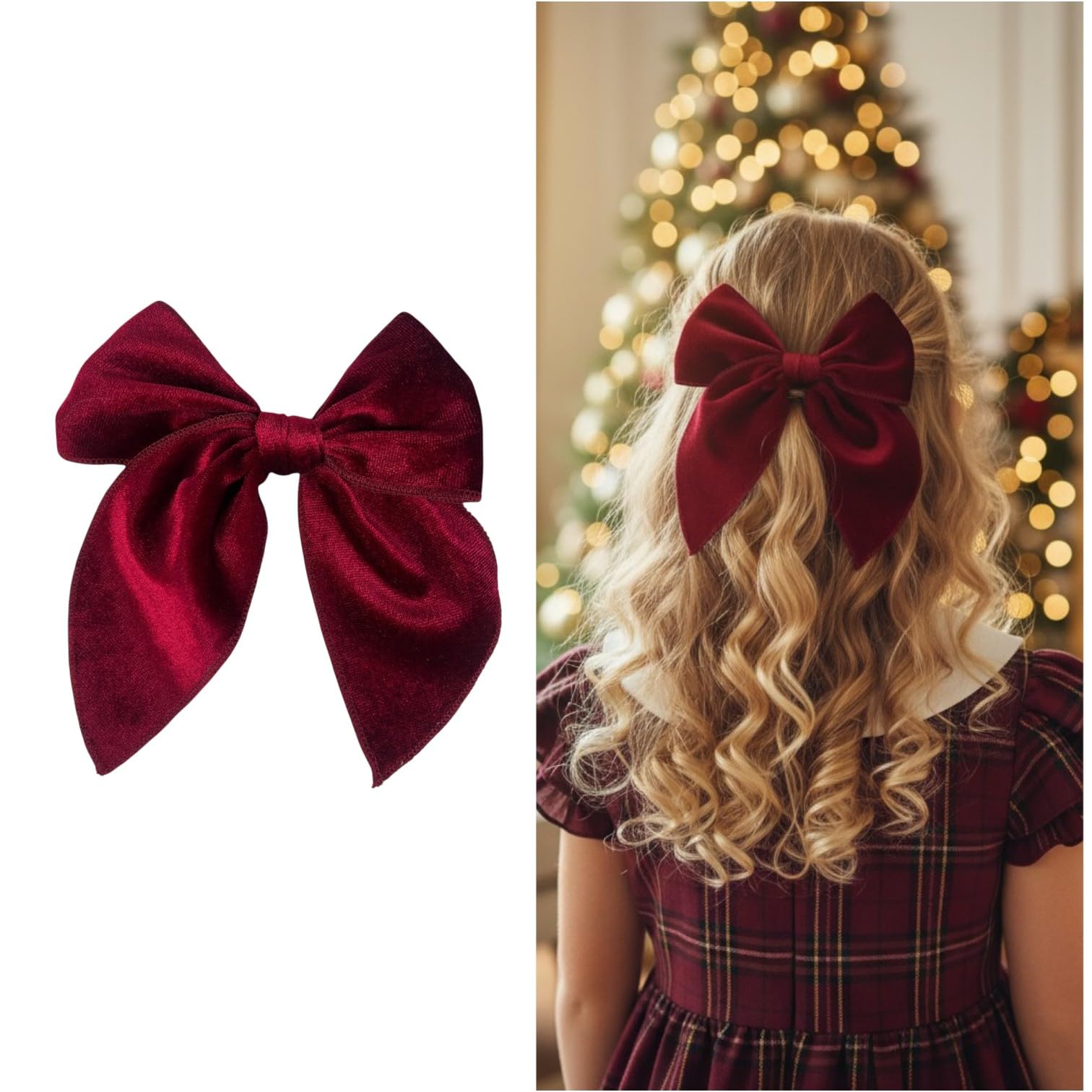 Elegant Velvet Girl Hair Bow - Christmas Girl Hair Bow (Burgundy)