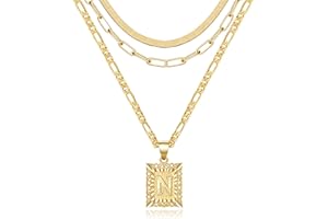 KissYan Gold Layered Necklace Set for Womens, 14K Gold Plated Initial Letter Pendant Necklace Paperclip Snake Choker Alphabets from A-Z Figaro Chain Necklace Jewelry Gift