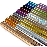 ROFISUE Metallic Foil Heat Transfer Vinyl, Multicolours, 12"x10" | 17 Chrome HTV Pack, 17 Vibrant Colors, For T-Shirt Designs, For DIY Enthusiasts and Professionals
