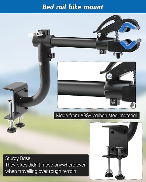 TRUCK BED BIKE RACK, PICKUP BED BIKE MOUNT FOR STANDARD PICKUP TRUCK WITH ANTI-COLLISION RUBBER PAD TO PROTECT THE PAINT SURFACE, NO REMOVE TIRE
