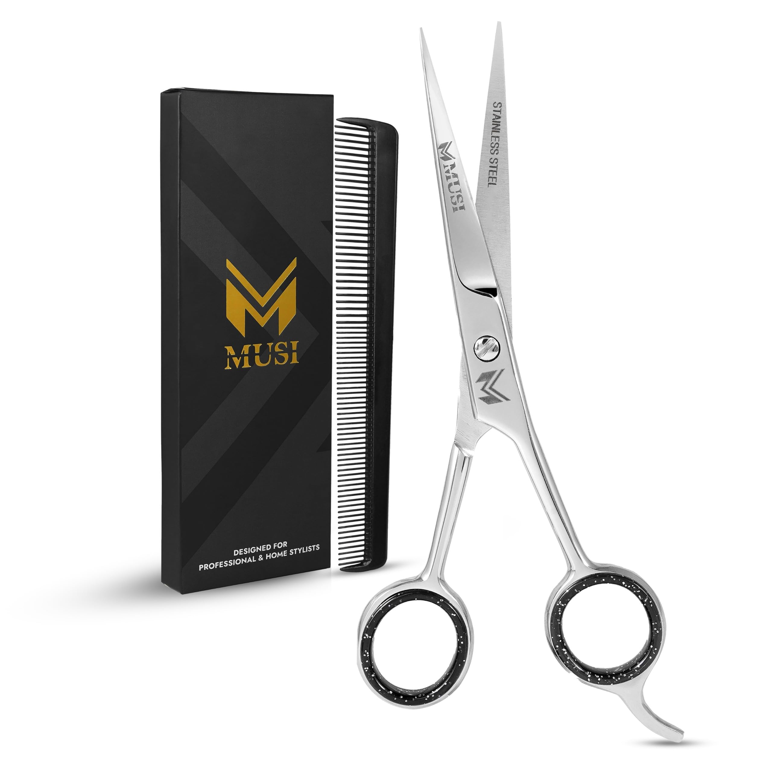 Photo 1 of MUSI Hair Scissors 6.5" – 420 Japanese Stainless Steel Standard Hair Cutting Scissors – Premium Barber Shears for Professional Haircut – Silver Sharp Shears with Hair and Beard Comb