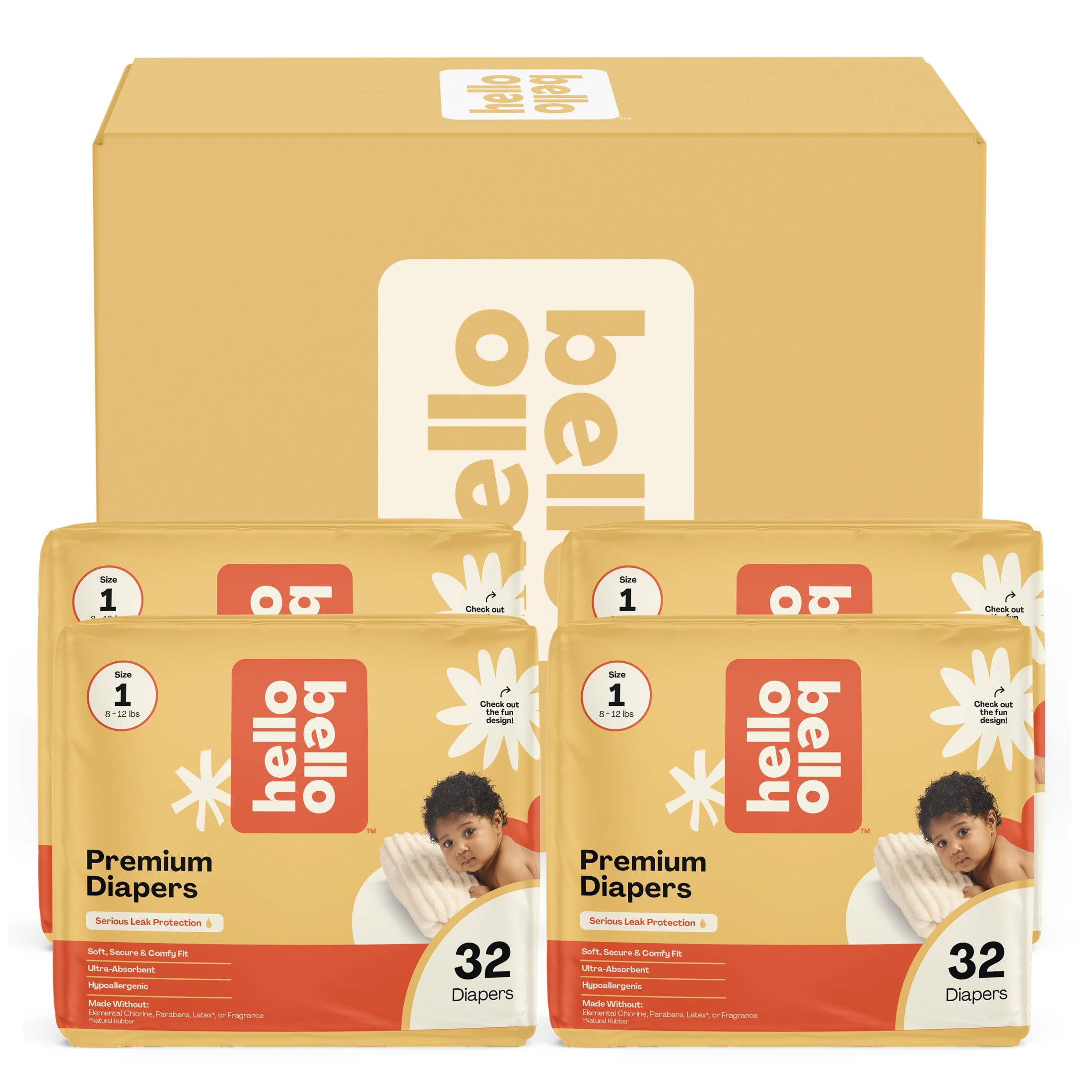 Hello Bello Premium Diapers, Size 1 (8-12 lbs) Surprise Pack for Girls - 128 Count, Hypoallergenic with Soft, Cloth-Like Feel - Assorted Girl & Gender Neutral Patterns