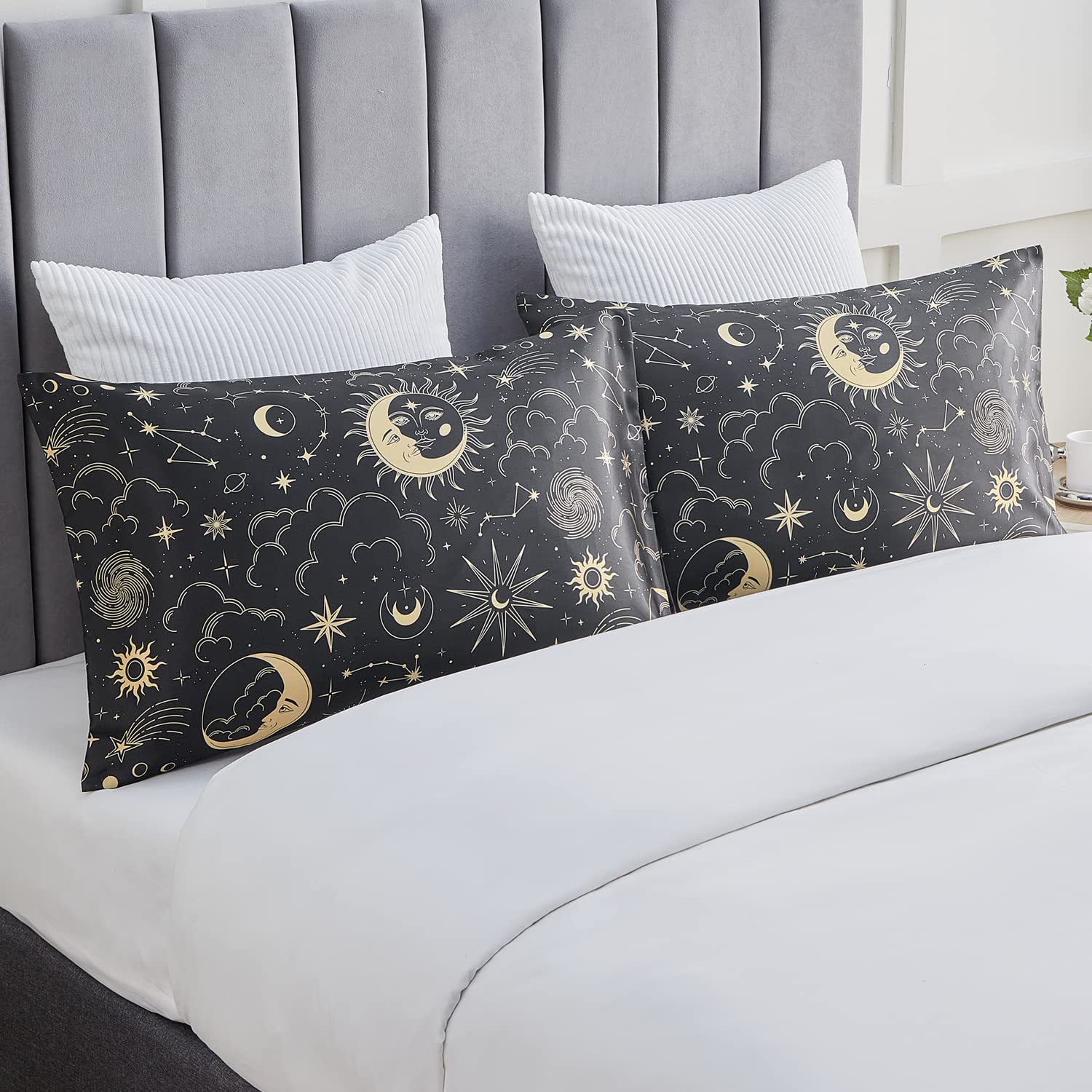 EXQ Home Satin Pillowcase for Hair and Skin Queen - Black Printed Silk Pillowcase 2 Pack 20x30 inches - Satin Pillow Cases Set of 2 with Envelope Closure, Gifts for Women Men - Image 2