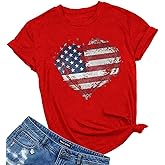 Woffccrd Womens American Flag Popsicle T-Shirts Tops 4th of July Patriotic Funny Graphic Tees