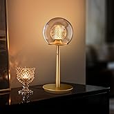 Tubicen Gold Bedside Table Lamp Plug in Dual-Globe Glass Shade Art Decor Table Lamp Memory Function Modern LED 4-Stage Touch 