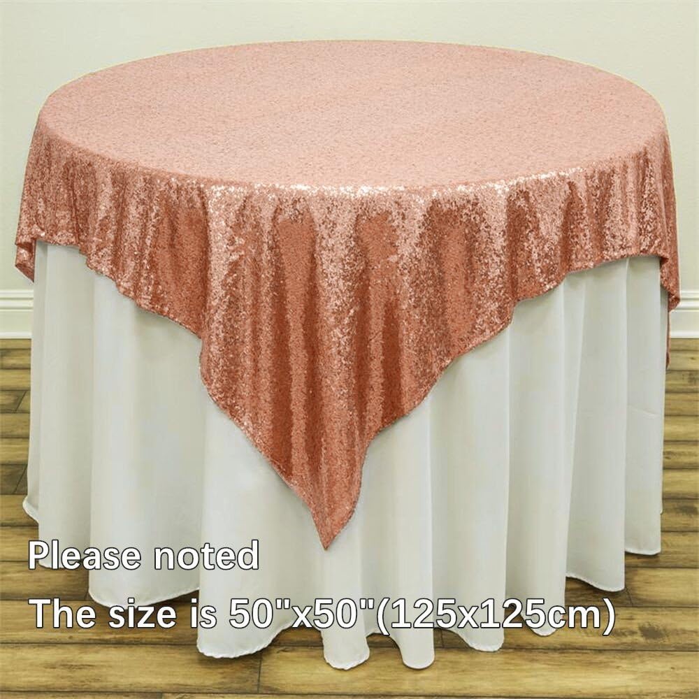 B-COOL 50X50inches Square Rose Gold Sequin Tablecloth Sparkly Sequin Table Linens Glitter Tablecloth Wedding Sequin Tablecloth: Kitchen & Dining