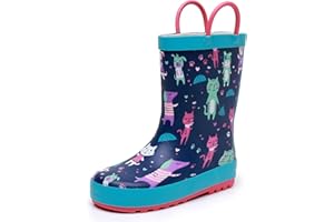LANCDON Toddler Rain Boots for Boys and Girls Waterproof Rubber Kids Rain Boots with Easy on Handles All-season Outdoor Shoes
