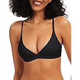 Anncude Triangle Bralette Crossover Deep V Bra, Unlined Bras for Women Seamless Bralette Sexy Low Cut Bra Wireless No Padding