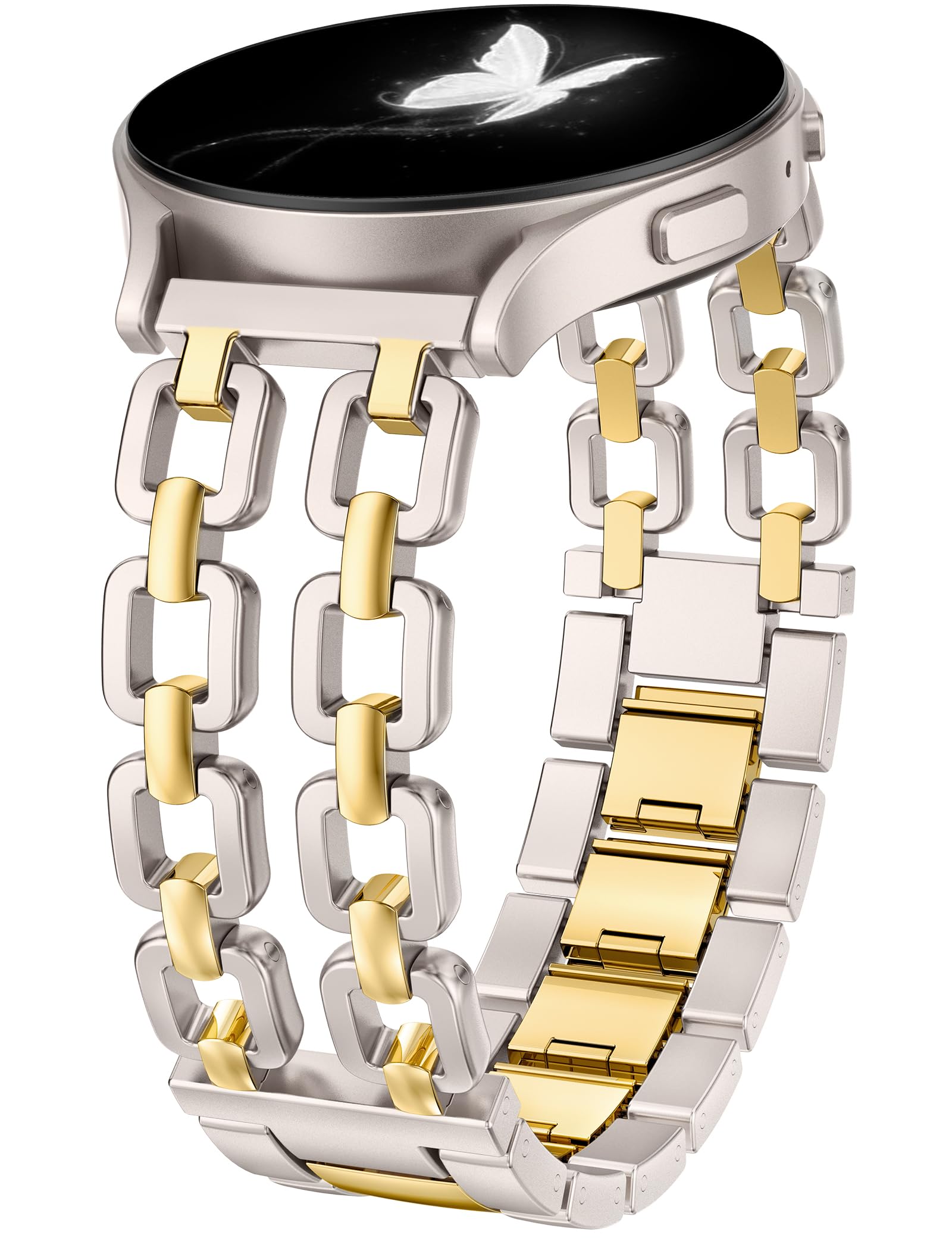 Photo 1 of Wearlizer Metal Band Compatible with Samsung Galaxy Watch 7 6 5 4 FE Active 2 40mm 44mm/Watch 6 4 Classic 43mm 47mm 42mm 46mm/Watch 5 Pro 45mm Bands, 20mm Dressy Stainless Steel Chain Strap Women