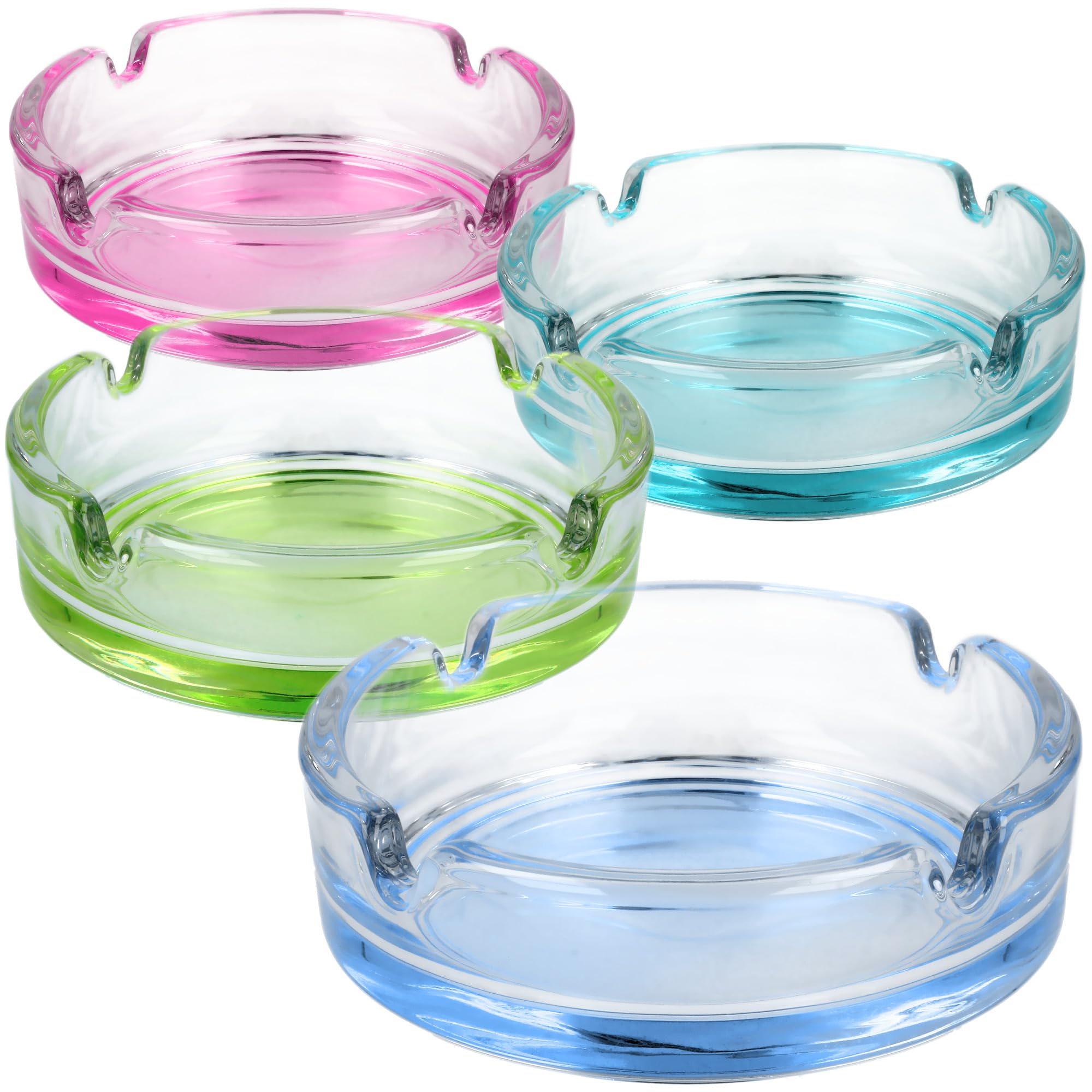 COM-FOUR® 4x ashtrays made of colorful glass - ashtrays for household and catering - colored table ashtrays for cigarettes - tobacco collectors 5 mm thick glass (04 pieces - colored base)