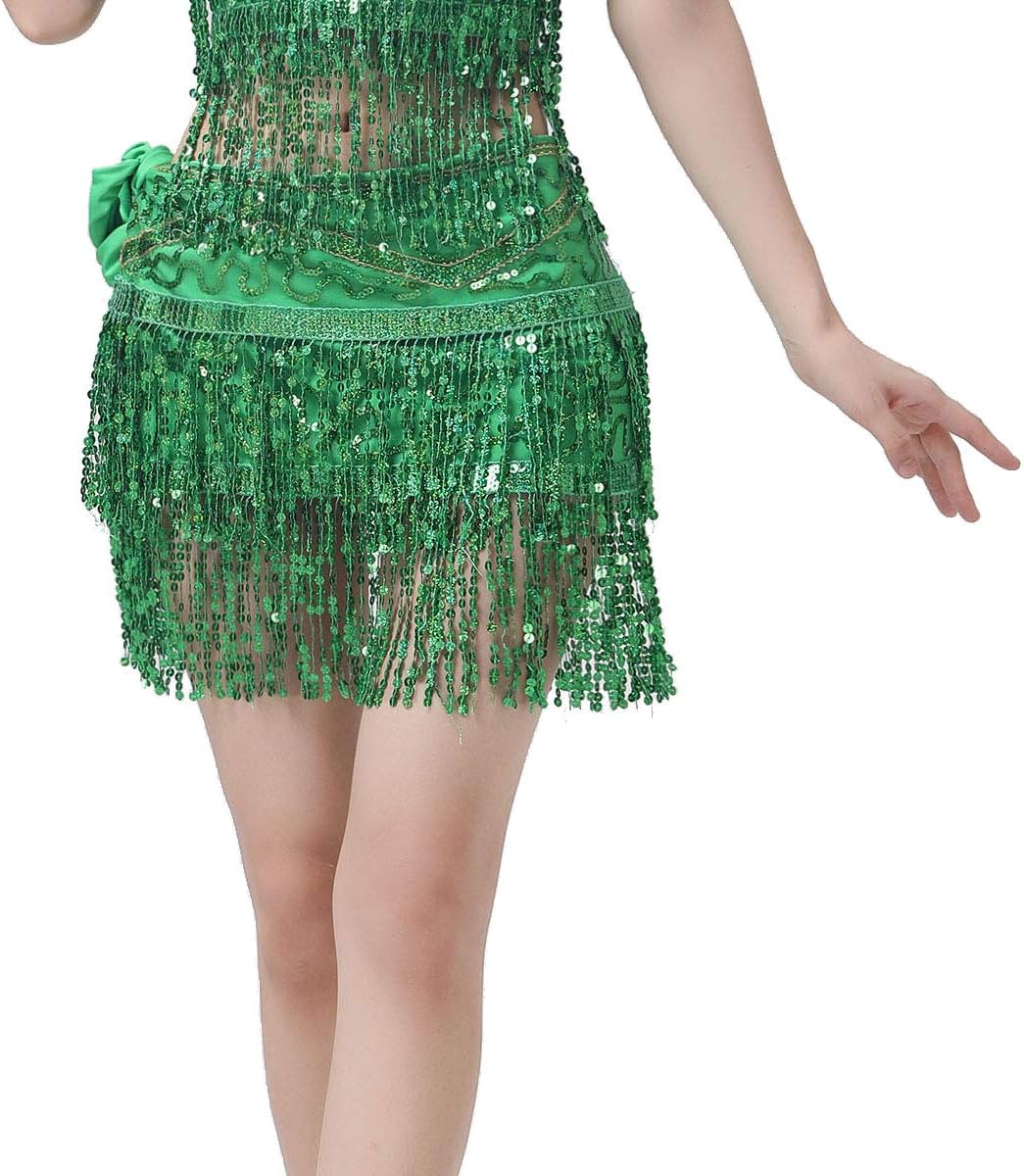 ZLTdream Women's Belly Dance Hip Scarf with Double Rows of Sequins Fringe