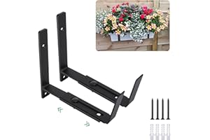 Maotong Adjustable Window Planter Box Brackets 2 Pack, Heavy Duty Wall Mount Flower Box Holder for Planter Box Depth ( Front to Back) 6 to 12 Inches , Black