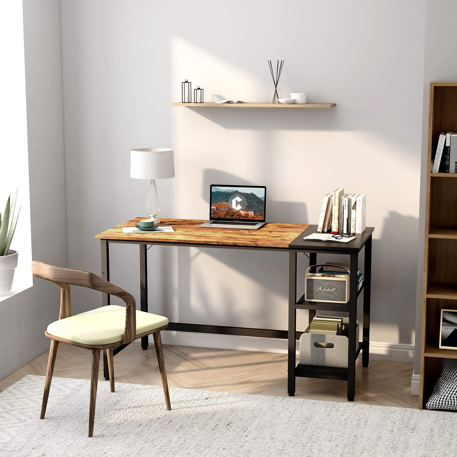 CubiCubi Computer Home Office Desk, 47 Inch Small Desk Study Writing Table with Storage Shelves, Modern Simple PC Desk with Splice Board, Rustic Brown and Black: Kitchen & Dining