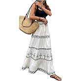 SOLY HUX Women's Boho Maxi Skirt Tie Front High Waisted A Line Ruffle Hem Flowy Long Summer Skirts
