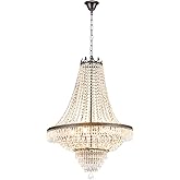 Modern K9 Crystal Chandelier French Empire Style Pendant Lighting Black Metal Frame Raindrop Hanging Light Fixture Adjustable