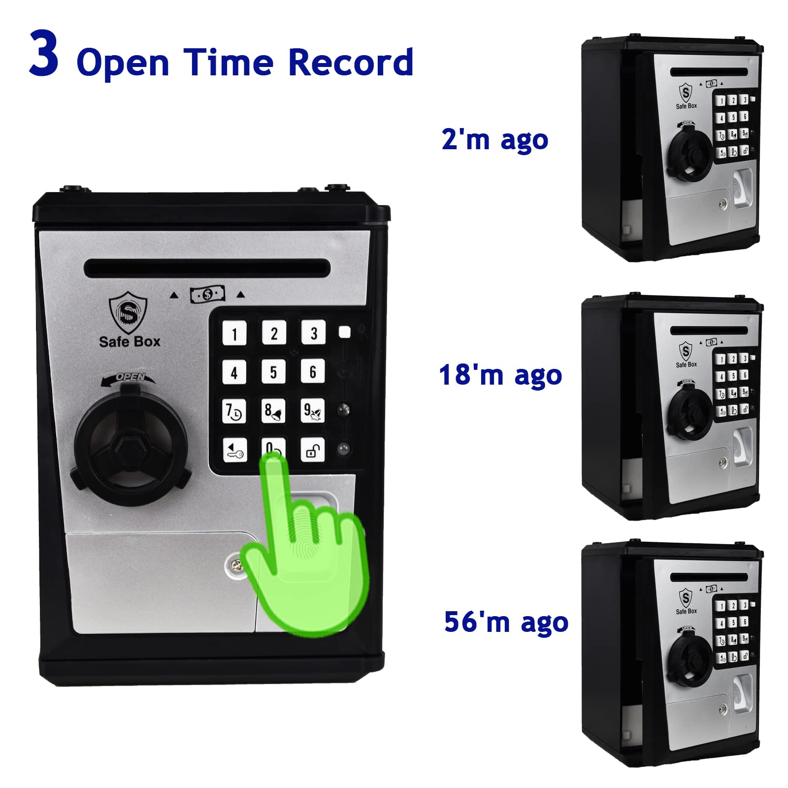 Kids Safe Bank with Fingerprint Password Talking ATM Piggy Bank for Real Money Toy Gift for 5-14 Years Old Boys Girls (Silver/Black)