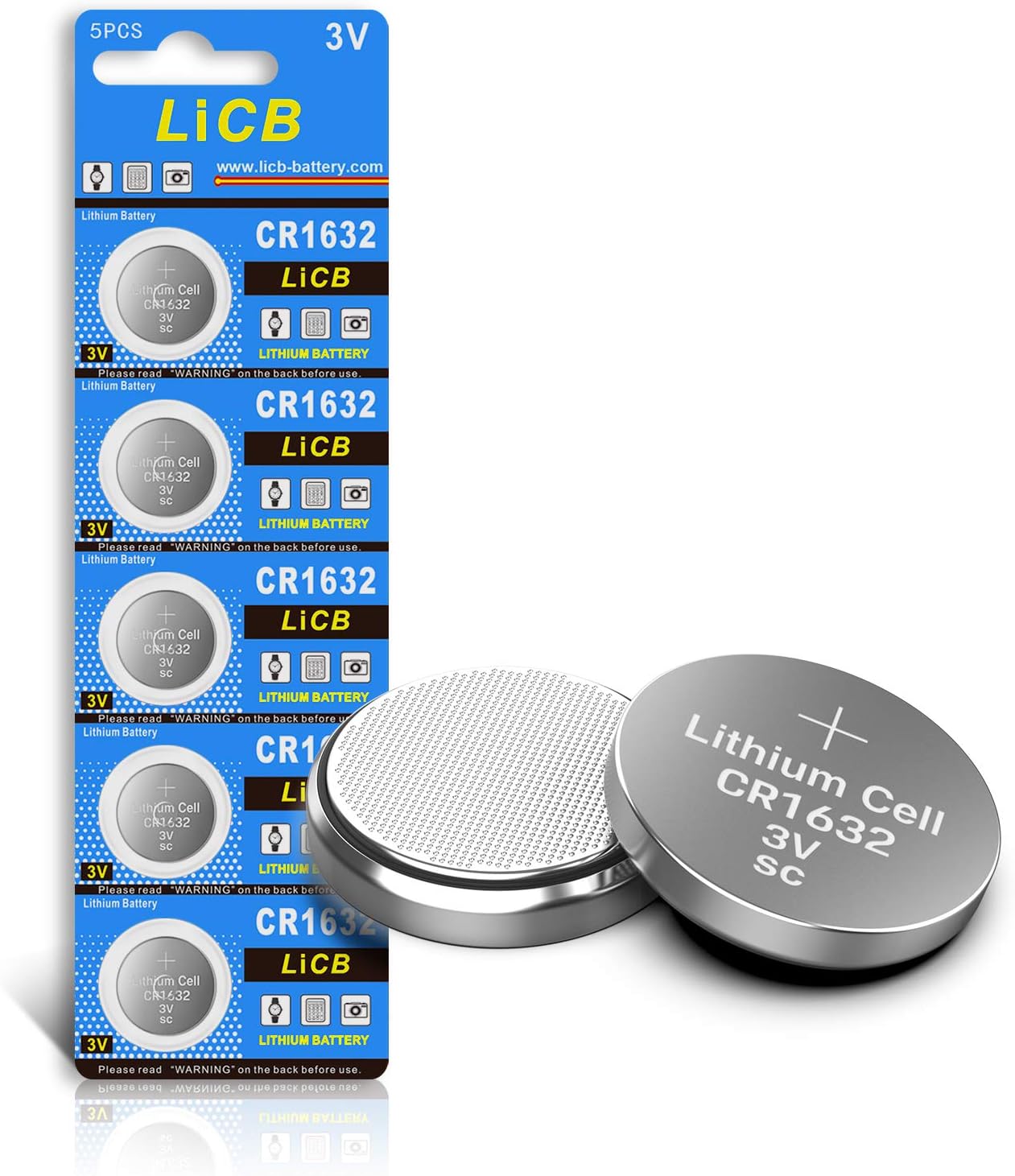 LiCB CR1632 CR 1632 3V Lithium Battery(5PCS), 5 Count (Pack of 1)