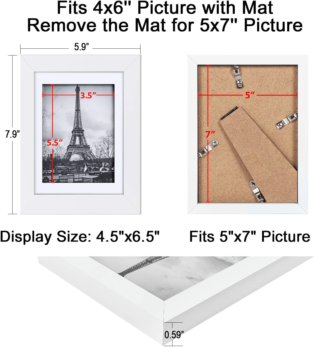 upsimples 5x7 Picture Frame Set of 10, Display Pictures 4x6 with Mat or 5x7 Without Mat, Multi Photo Frames Collage for Wall or Tabletop Display, White -