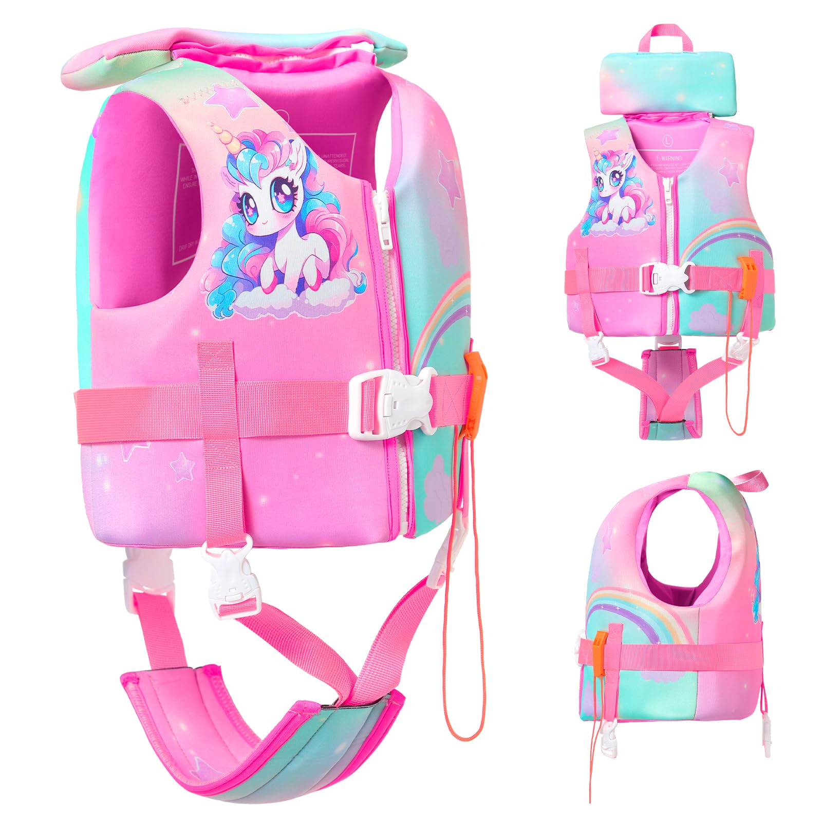 Photo 1 of Kulahlik Toddler Swim Vest, Toddler Life Jacket 20-80 lbs Boys & Girls, Kids Floaties Swimming Jackets for 1 2 3 4 5 6 7 Years with Detchable Head Support &Grab Handle