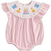 Amiblvowa Baby Girl 1st Birthday Outfit Sleeveless Embroidery Smocked Romper Bodysuit First 1 Year Old Smash Cake Clothes