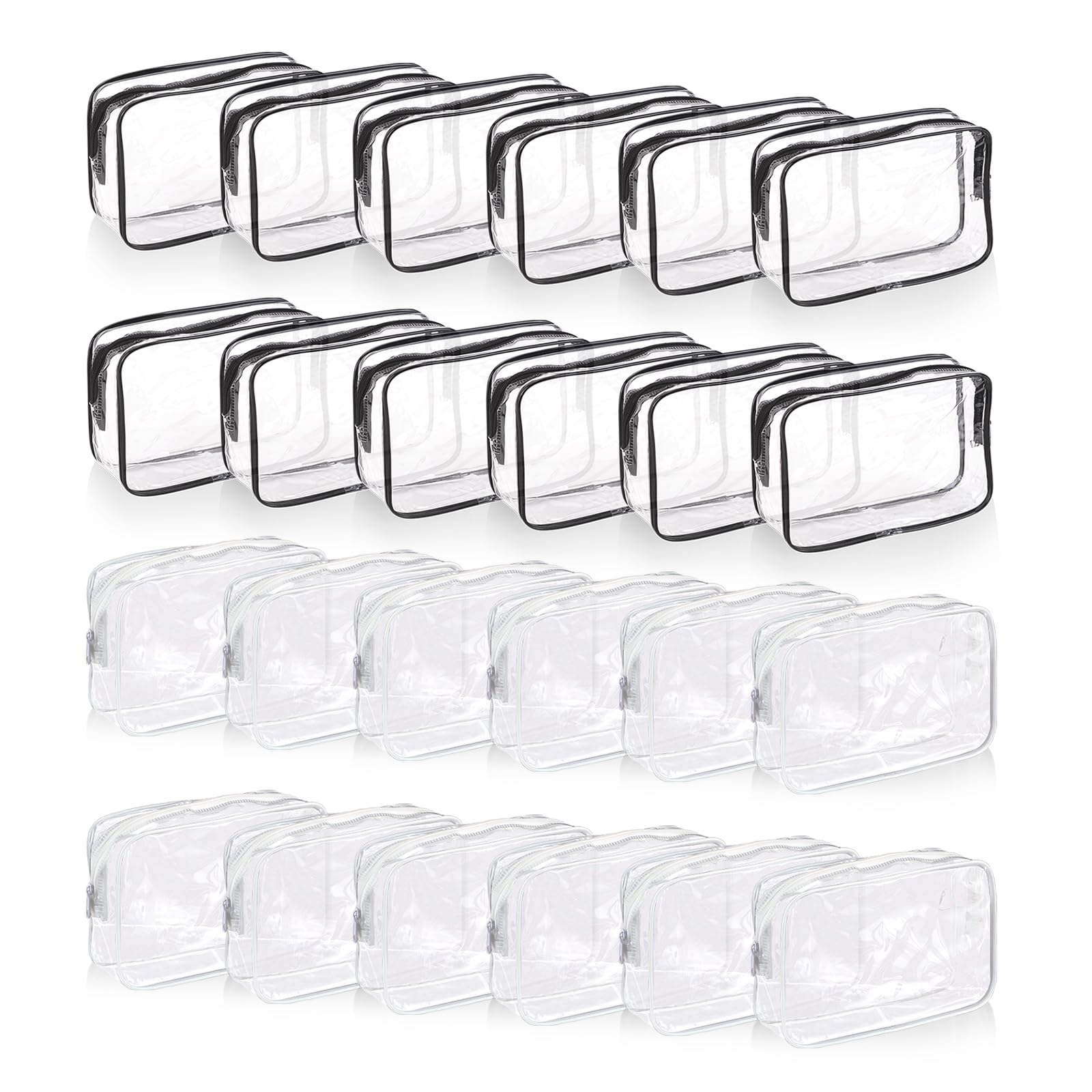 Photo 1 of QLFJ-FurDec 24 PCS Clear Makeup Bag with Zipper, Waterproof Transparent Toiletry Bag Organizer, PVC Portable Cosmetic Bags for Women Men Traveling Vacation Bathroom Home (Black, White)