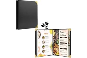 GLIMVILO 2-Pack Leather Restaurant Menu Covers | 8.5 x 11-Inch | Multiple Sizes | Ideal for Wine Lists, Drinks, and Menus | Elegant Menu Holder and Book. (Black, 4 Pages 8 Views)