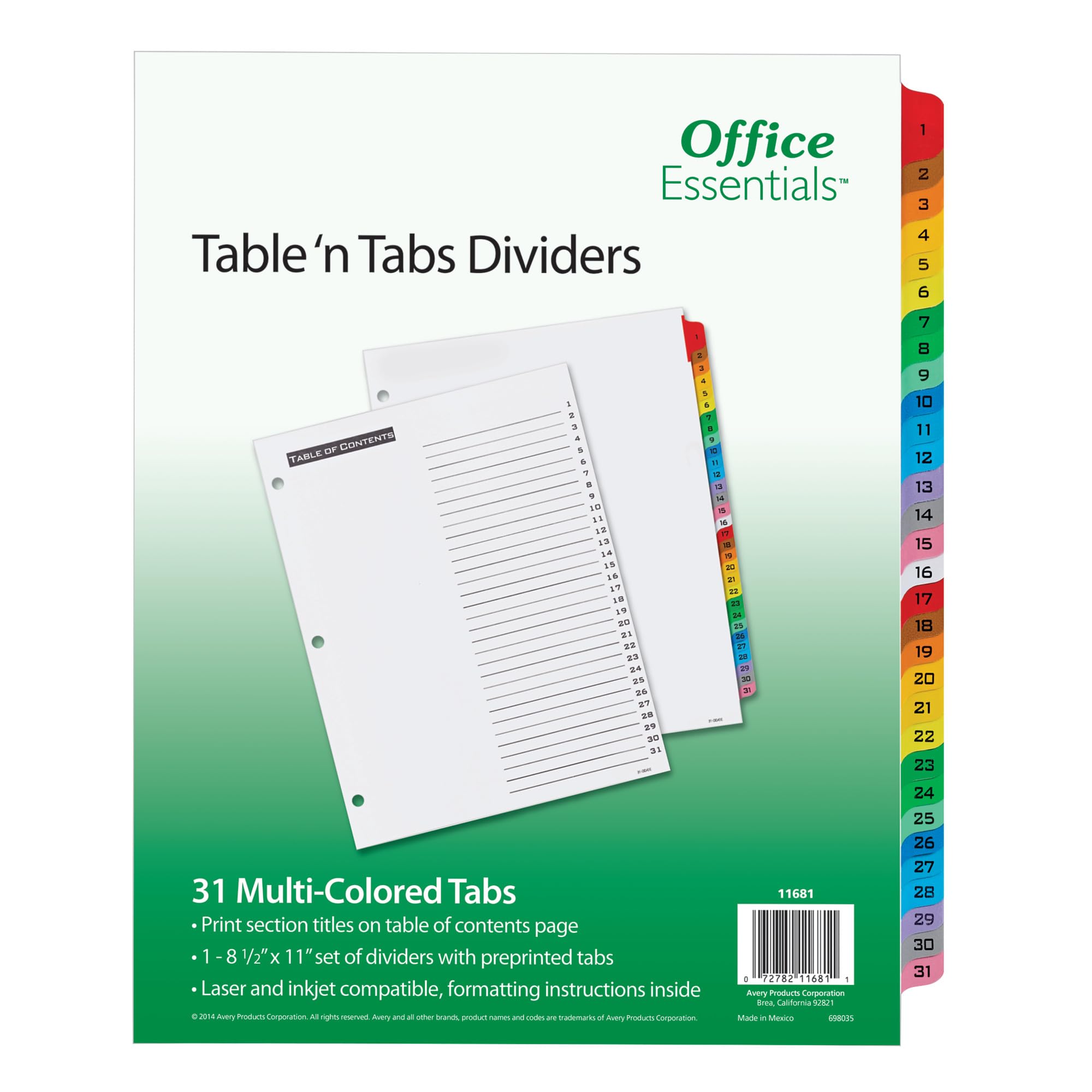 Office Essentials 11681 Table 'n Tabs Dividers, 31-Tab, Letter