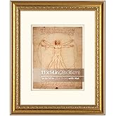 WYNCO 11x14 in Gold Scrollwork Motif Embossed Ornate Classic Picture Frame with High Gloss Rim, Matted for 8x10 inches Photos or artworks, Real Glass Protection