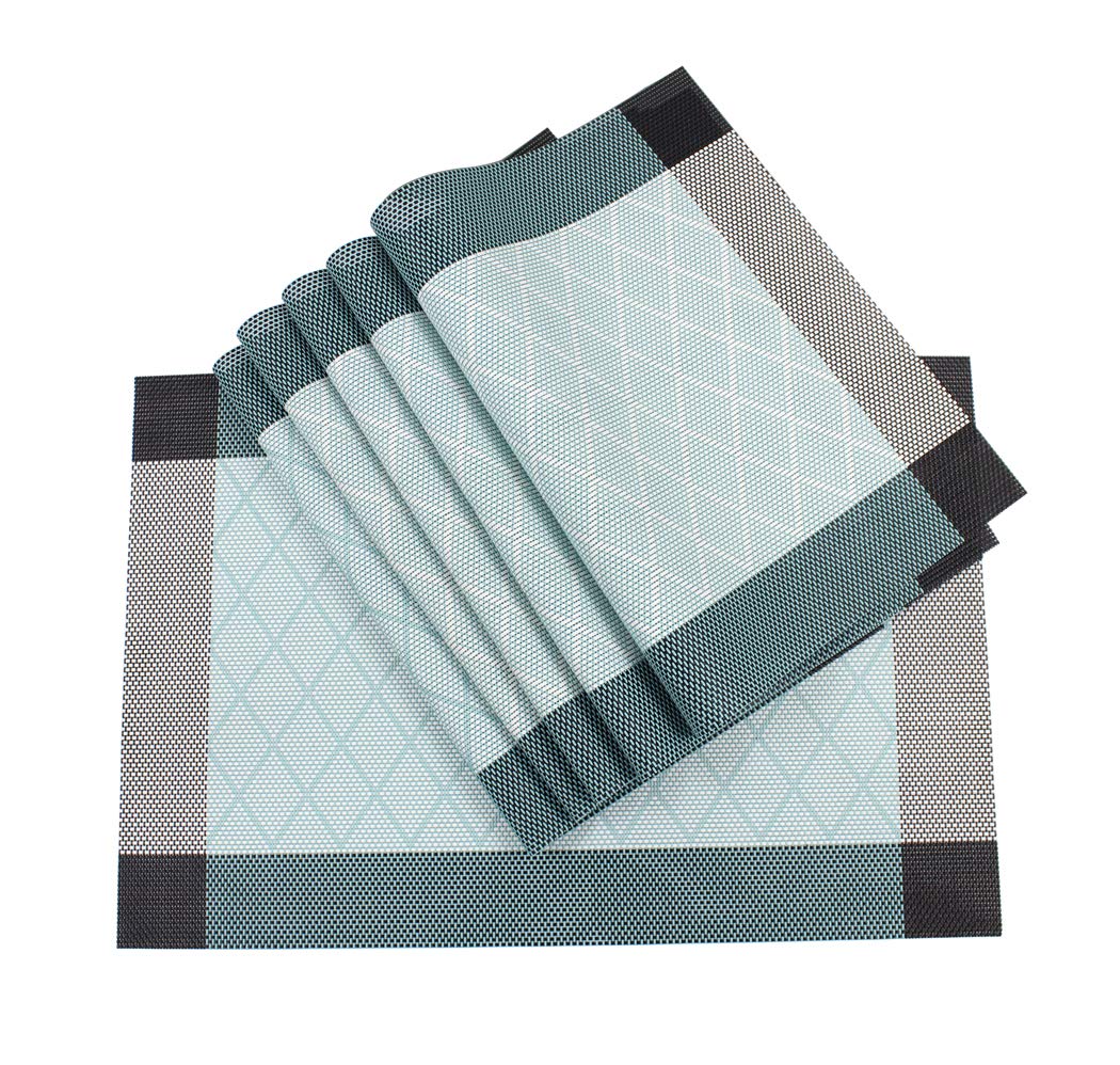 Hillento Placemats, Table Mats, Placemat Non-Slip Washable Coffee Mats, Heat Resistant Kitchen Tablemats for Dining Table, Set of 6, Blue