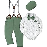 WESIDOM Baby Boy Clothes 0-18M Newborn Infant Gentleman Outfit, Shirt+Bowtie+Beret+Suspender Pant Baby boy Suit Clothing Set