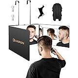 JUSRON 3 Way Mirror for Hair Cutting, 360 Mirror with Height Adjustable Hooks for Door, Bathroom, Portable Trifold Shaving Ba