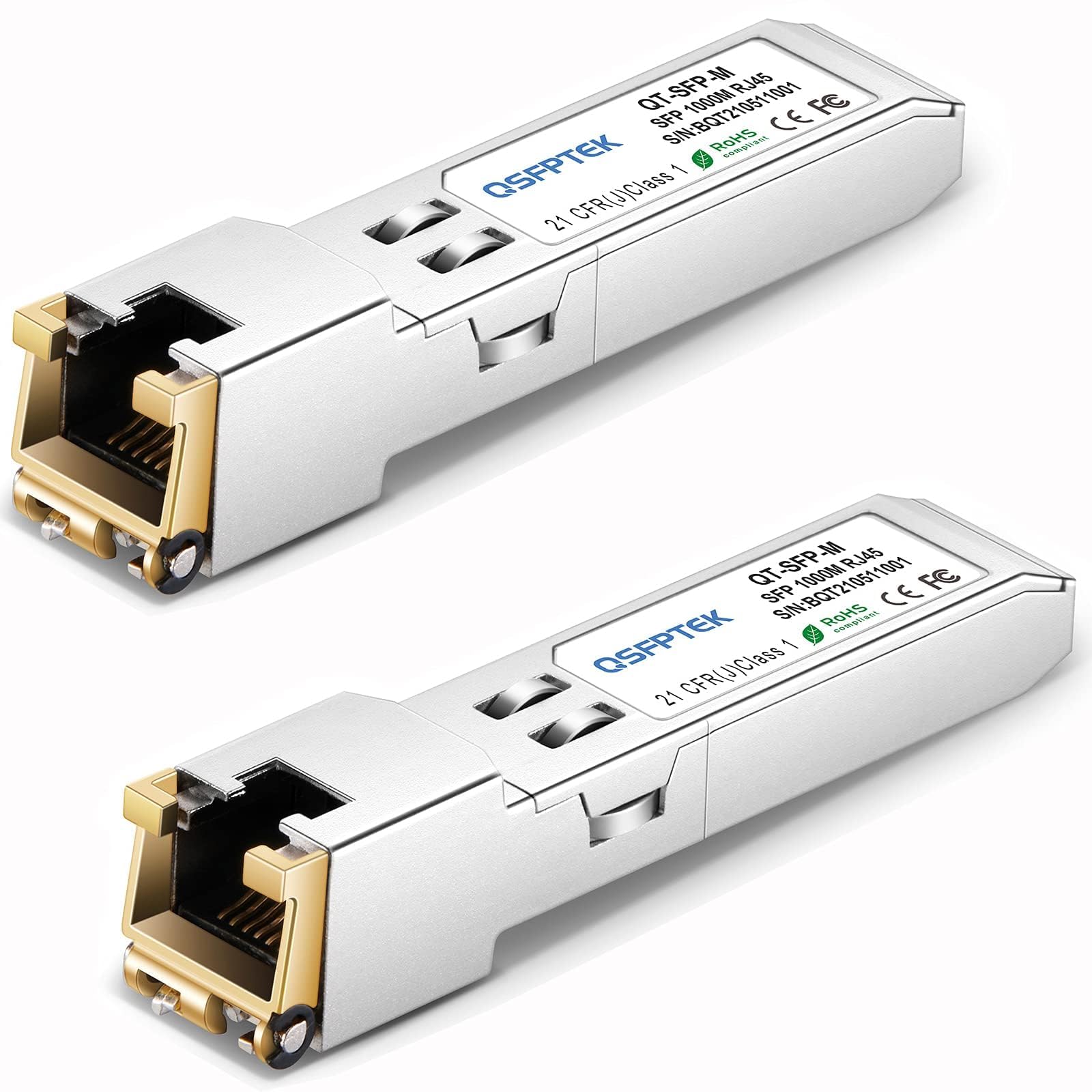 QSFPTEK 2Pack 1000BASE-T RJ45 Copper SFP Transceiver, SFP to RJ45 SFP 1G SFP-T Module for Cisco GLC-T/SFP-GE-T, Ubiquiti UF-RJ45-1G, Meraki MA-SFP-1GB-TX, D-Link, Supermicro, Netgear, up to 100m