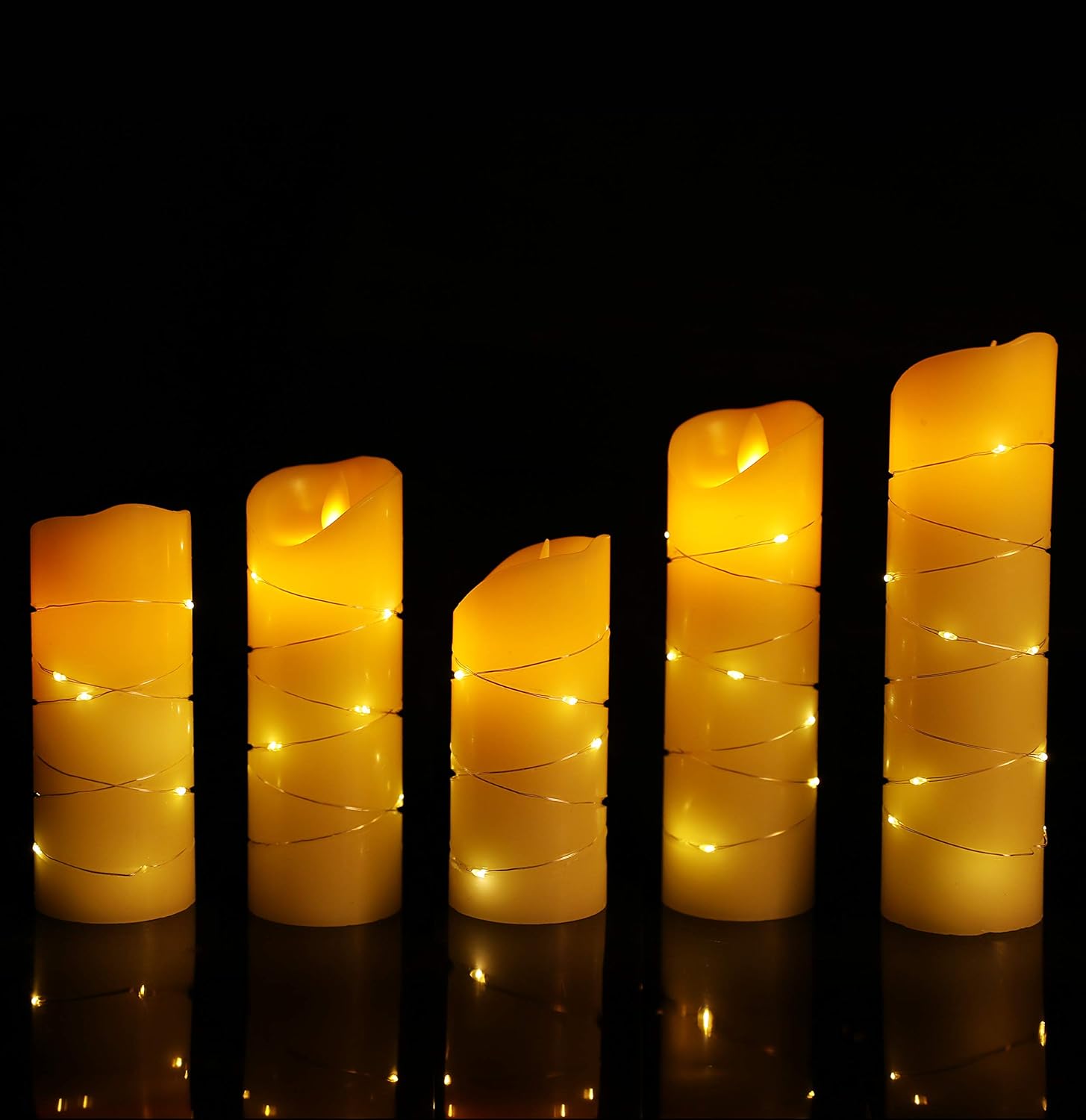 DANIP flameless Candle, with Embedded String Lights, 5-Piece LED Candles, with 10-Key Remote Control, 24-Hour Timer Function, Dancing Flame, Real Wax, Battery-Powered. (Ivory White): Home & Kitchen