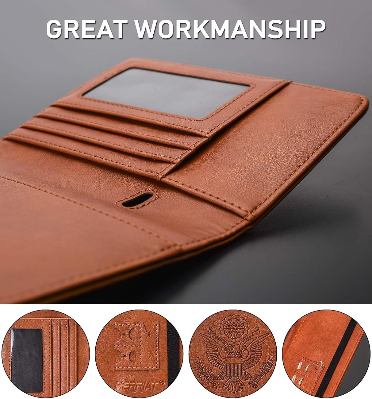 HERRIAT Leather Passport Holder Cover Case RFID Blocking Travel Wallets Card Case for Women Men(Coffee): Clothing
