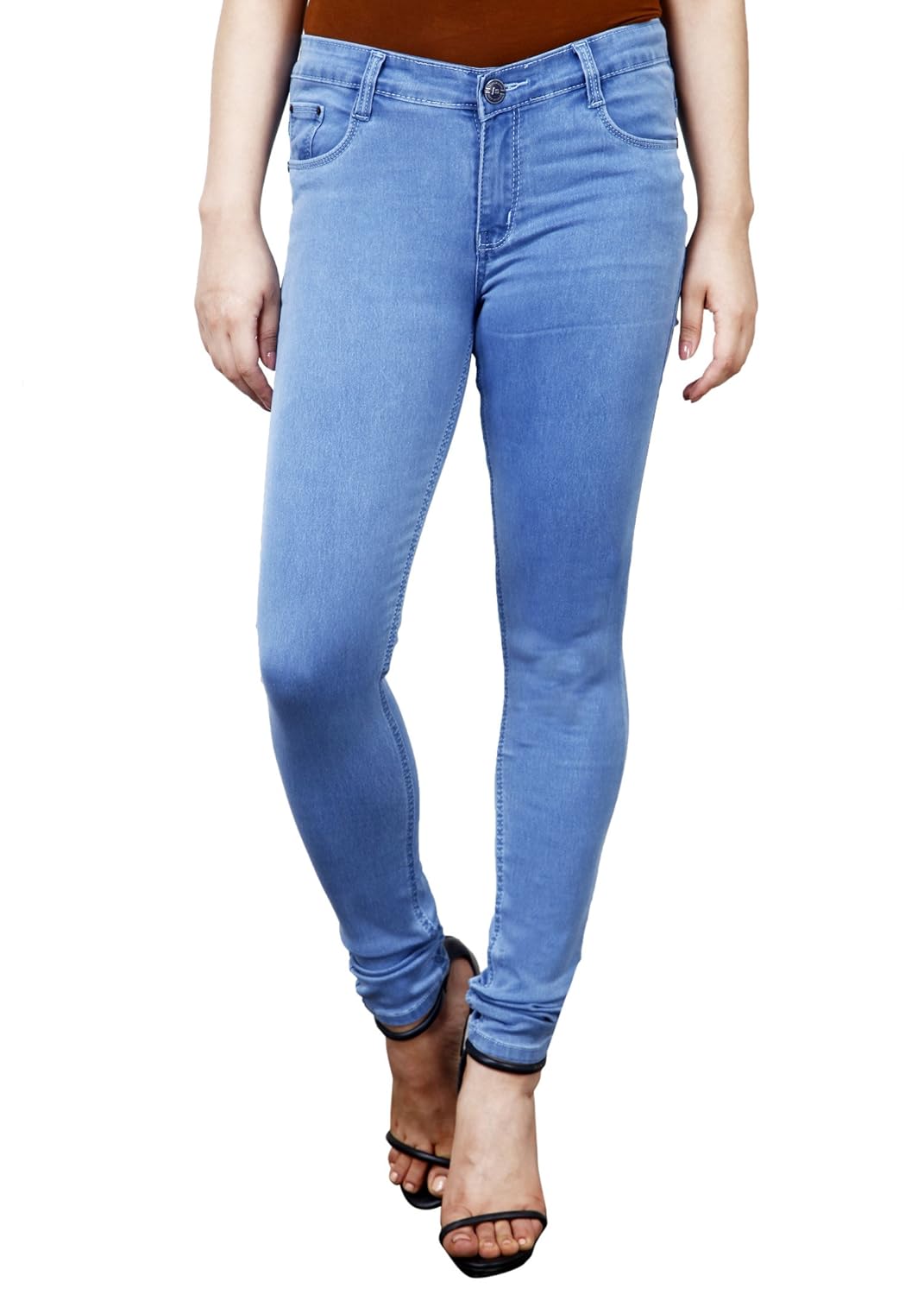 facts women denim stretchable mid blue skinny fit jeans