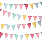 Boao 48 Pieces 36 Feet 4.9x6.7 Inch Colorful Pennant Flags Banner Imitated Burlap Bunting Banner Triangle Flag Garland for Classroom Birthday Carnival Wedding Party and Festival Decor(Pastel Color)
