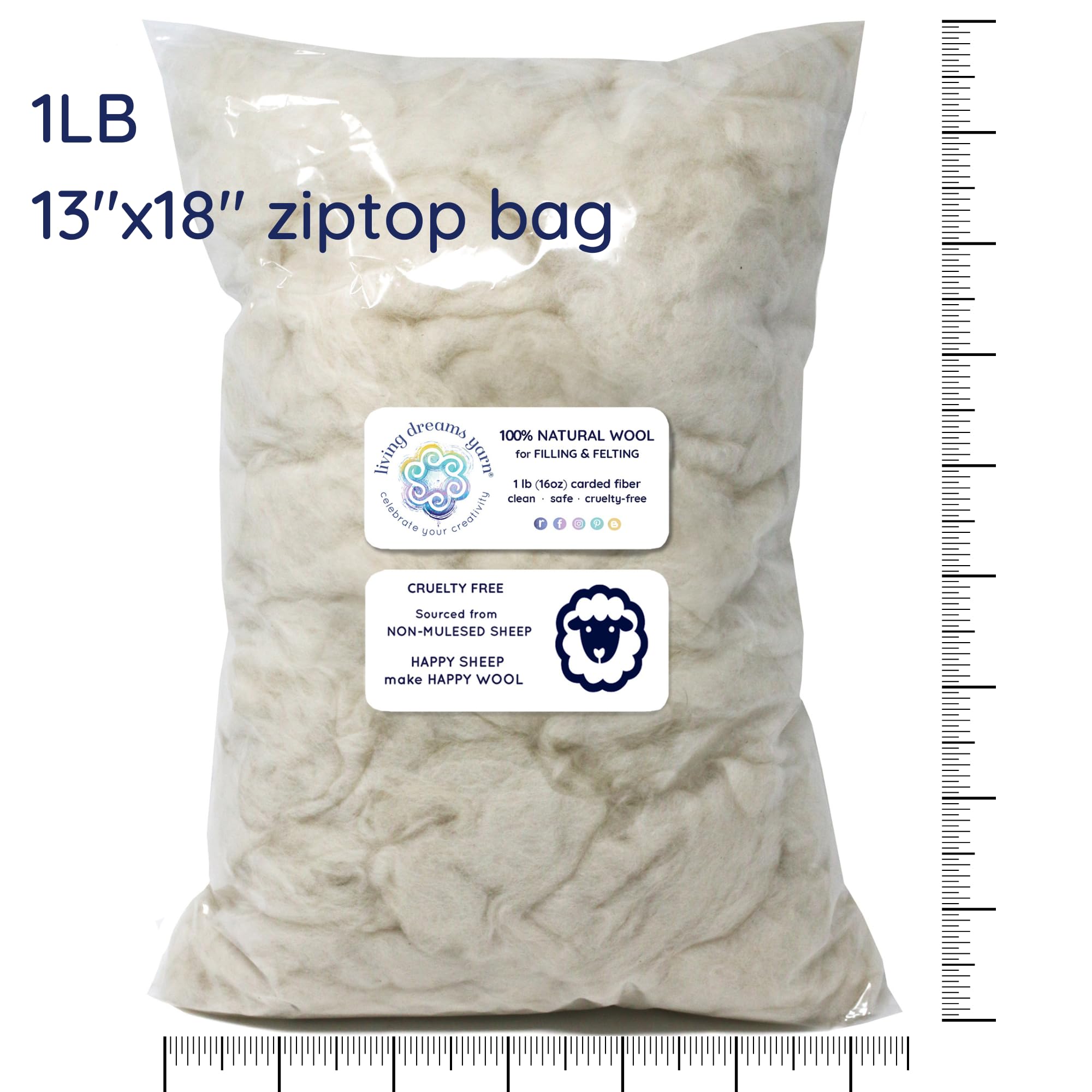 Core Wool for Needle Felting, Crochet Toys, Amigurumi Stuffing. Super Clean Wool Filler for Pillows, Stuffed Animals, Dryer Balls. 1LB, Natural White