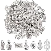 DICOSMETIC 98Pcs 7 Styles Money Charms Bulk Dollar Sign Charm Alloy Dollar Bill Charm 100 Sign Cash Charms Currency Pendant Metal Bill Pendants for DIY Necklace Bracelet Earring Jewelry Making