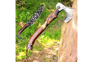 AFHZAM Viking Axe Gift Vikings Knife with Sheath | Hand Forged Real Handmade Outdoor Hunting Camping Axes and Hatchets | Viking Gifts for Men (Ax-05)