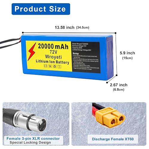 72V 60Ah E-Bike Lithium Battery With LED Power Indicator, 30A BMS & XT90 Connectors - For 250W To 3500W Motors